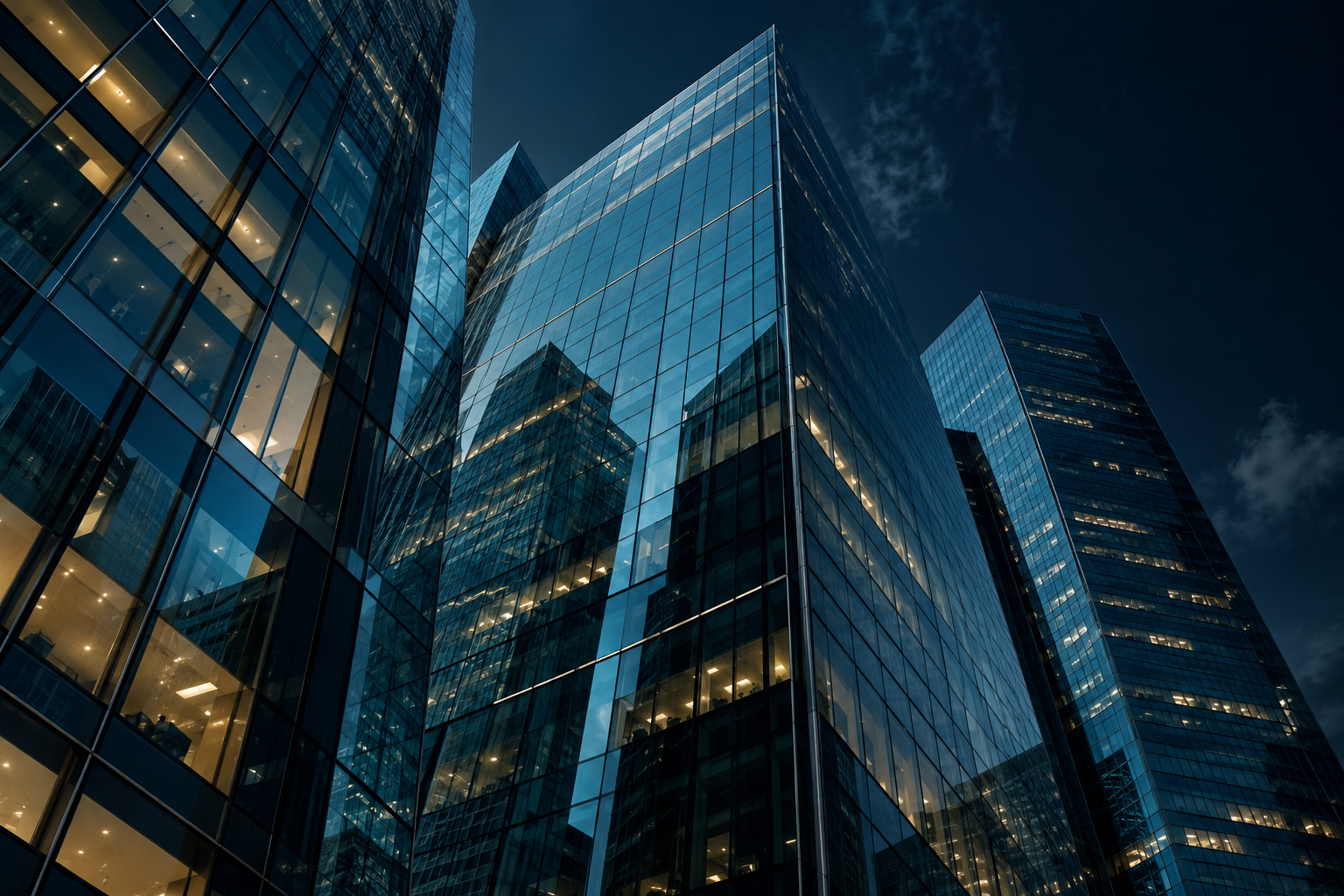 Contemporary glass towers viewed from below